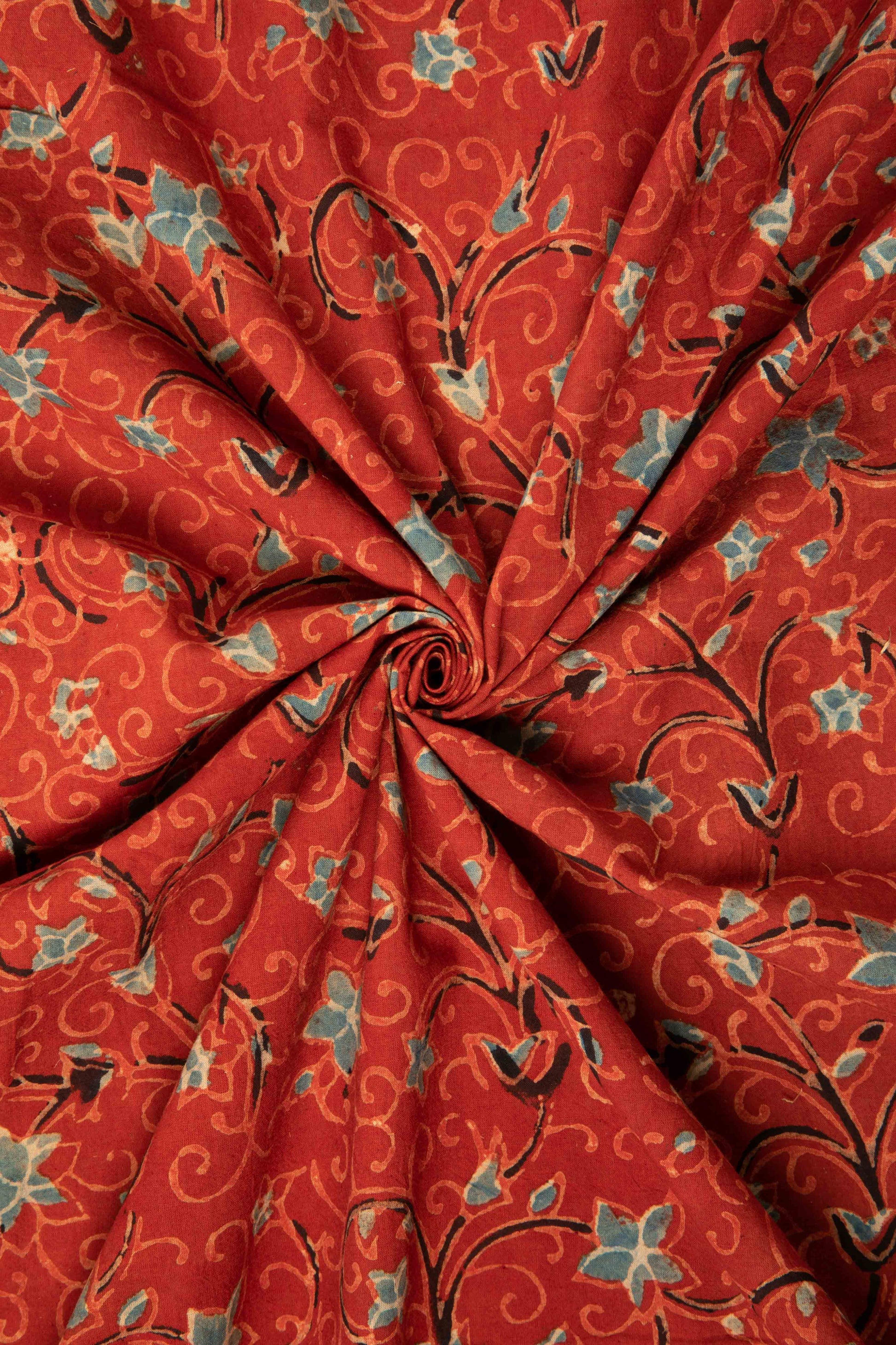 Ushraa - Bold Ajrakh Vine Print Cotton Fabric-Rutambhara-RUTAMBHARA