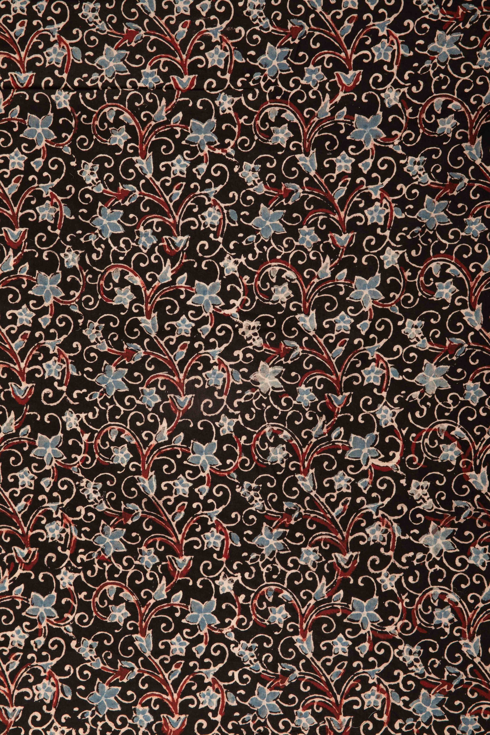 Ushraa - Elegant Blua Blossom Ajrakh Cotton Fabric-Rutambhara-RUTAMBHARA