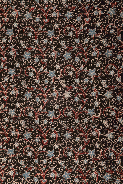 Ushraa - Elegant Blua Blossom Ajrakh Cotton Fabric-Rutambhara-RUTAMBHARA