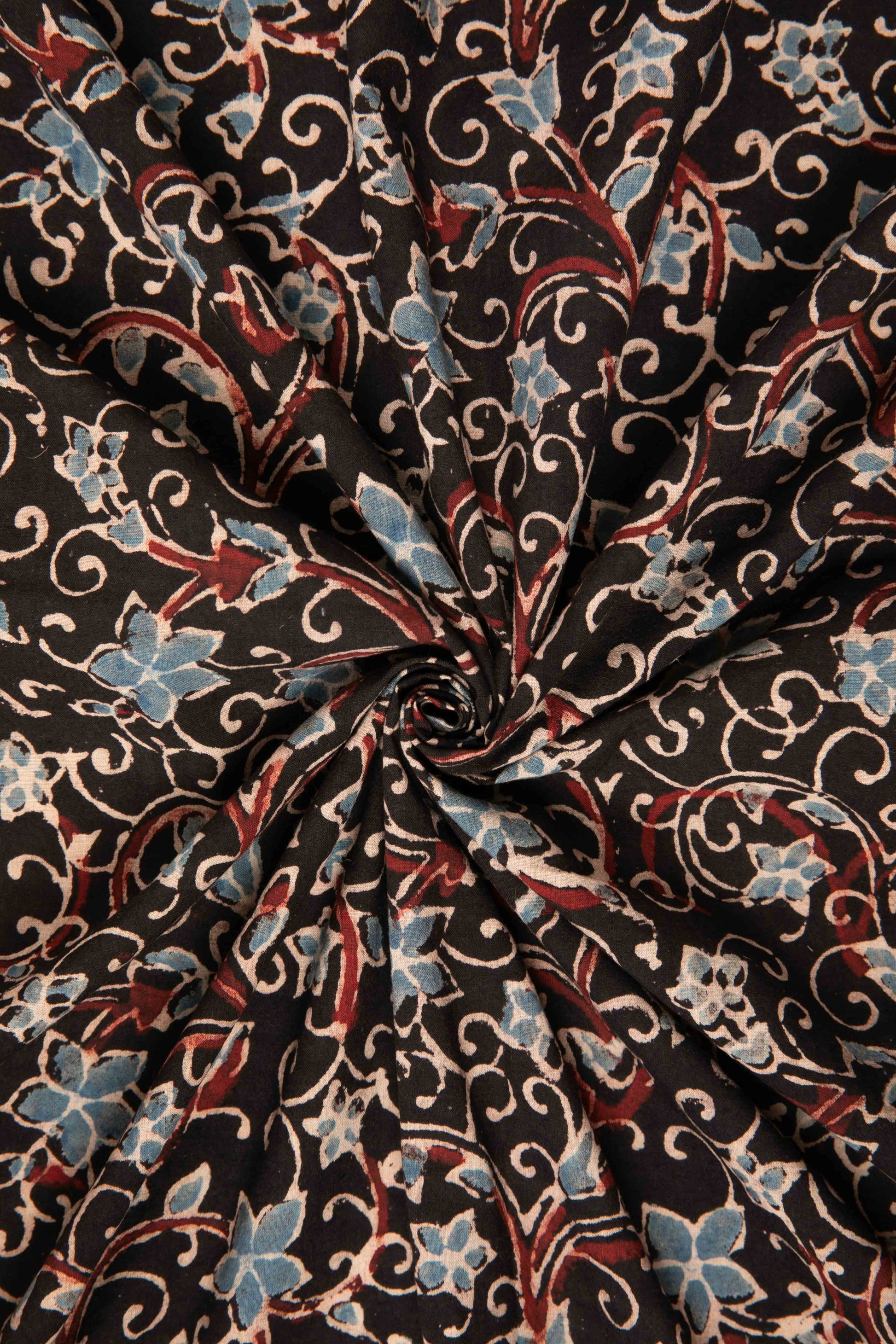 Ushraa - Elegant Blua Blossom Ajrakh Cotton Fabric-Rutambhara-RUTAMBHARA