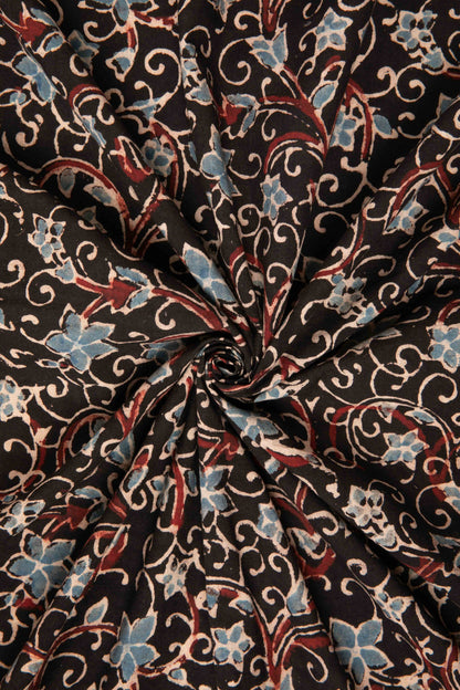Ushraa - Elegant Blua Blossom Ajrakh Cotton Fabric-Rutambhara-RUTAMBHARA