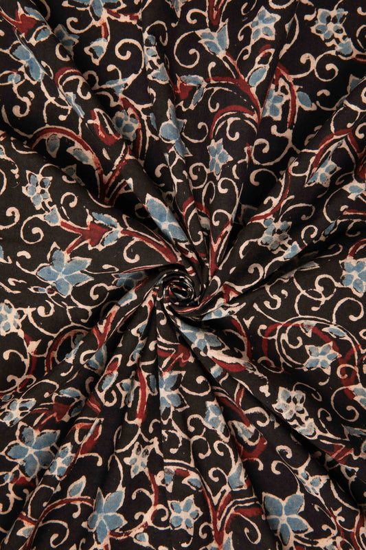 Ushraa - Elegant Blua Blossom Ajrakh Cotton Fabric