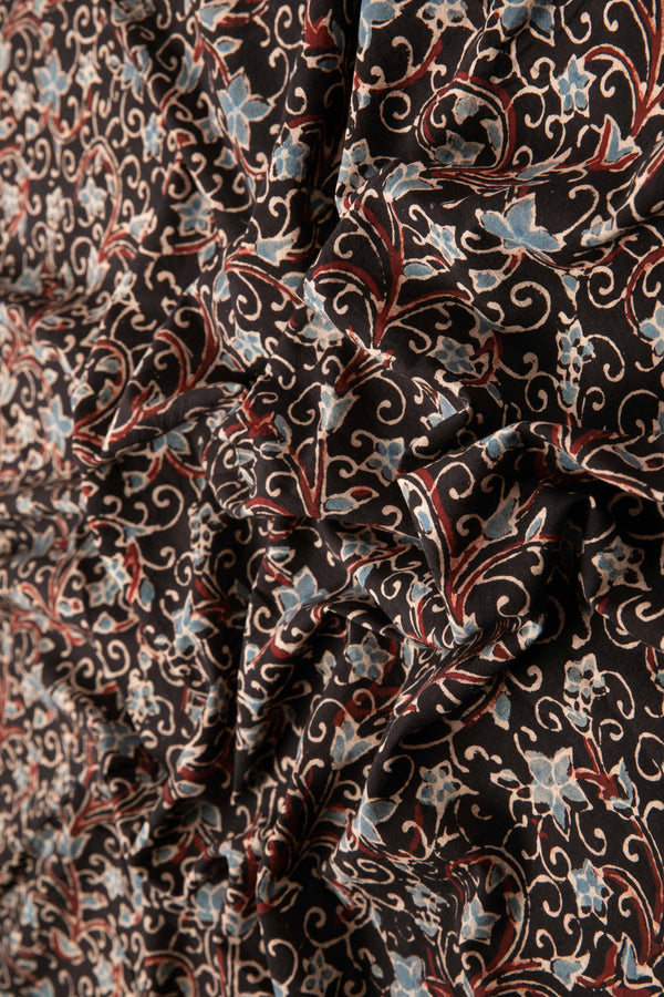 Ushraa - Elegant Blua Blossom Ajrakh Cotton Fabric-Rutambhara-RUTAMBHARA