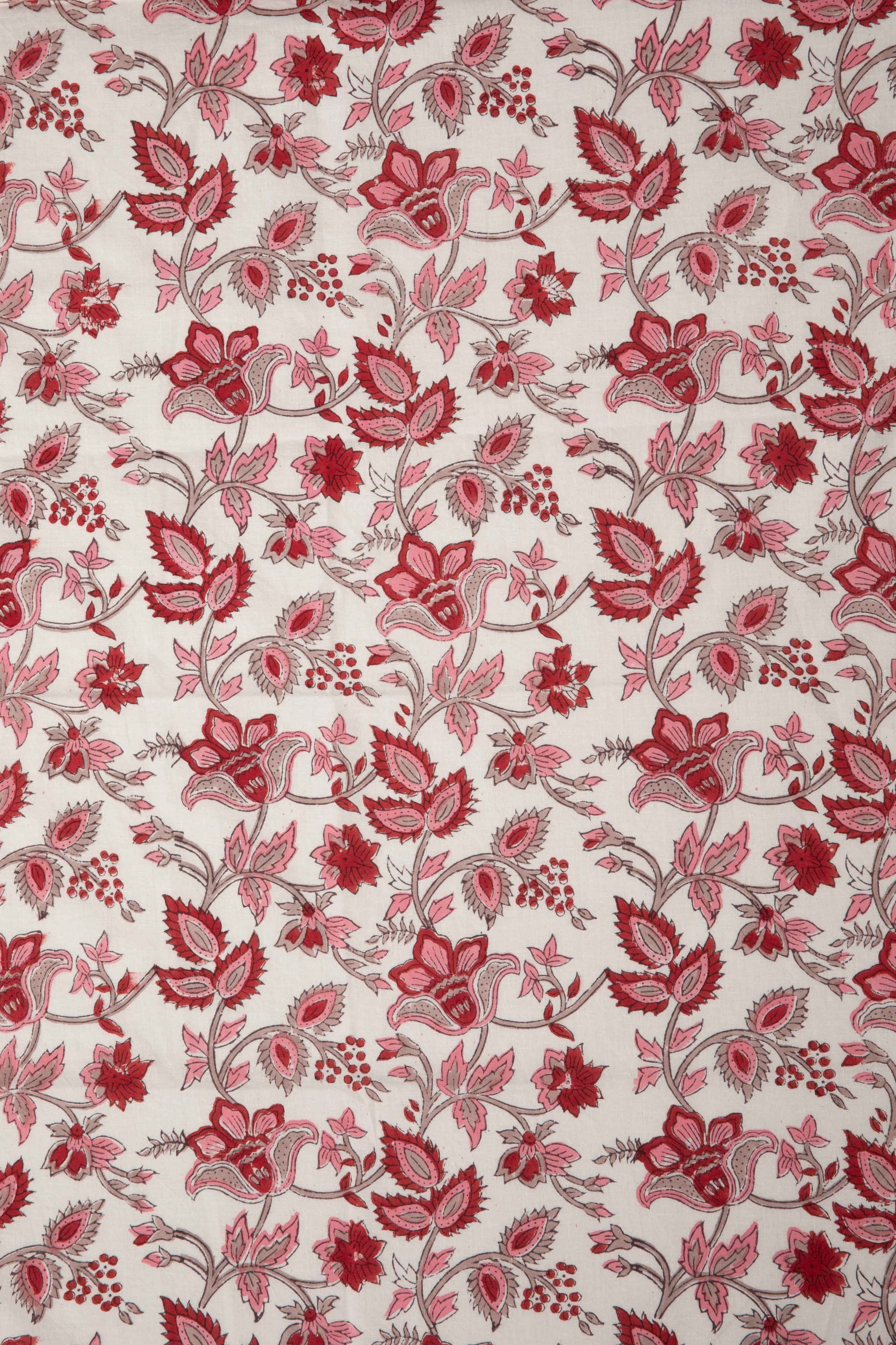 Siyahi - Red Bloom Sanganeri Cotton Fabric-Rutambhara-RUTAMBHARA