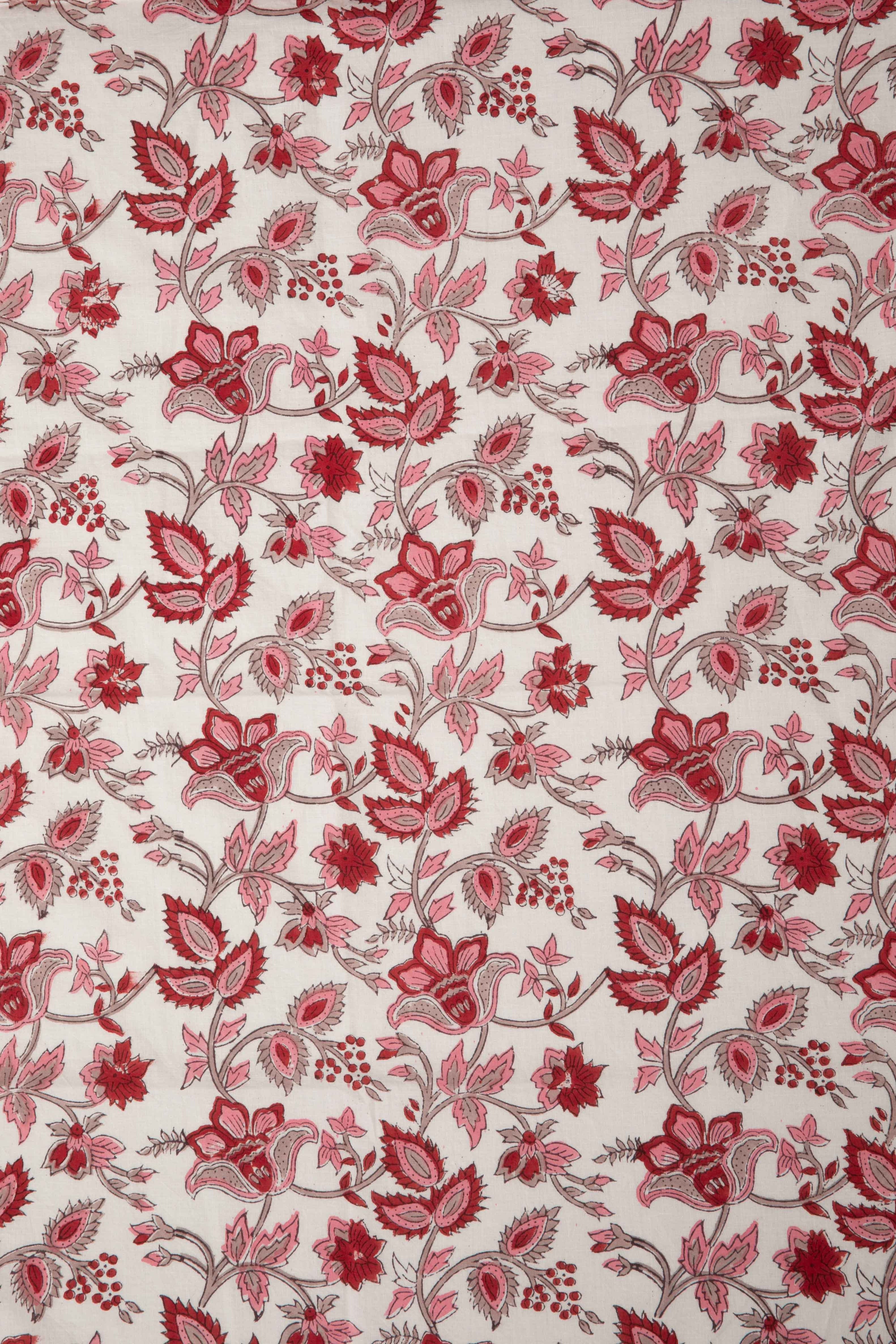 SIYAHI - RED BLOOM SANGANERI COTTON FABRIC