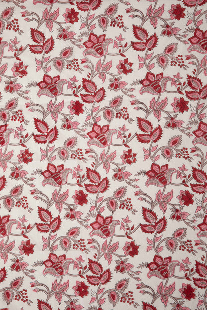 Siyahi - Red Bloom Sanganeri Cotton Fabric-Rutambhara-RUTAMBHARA