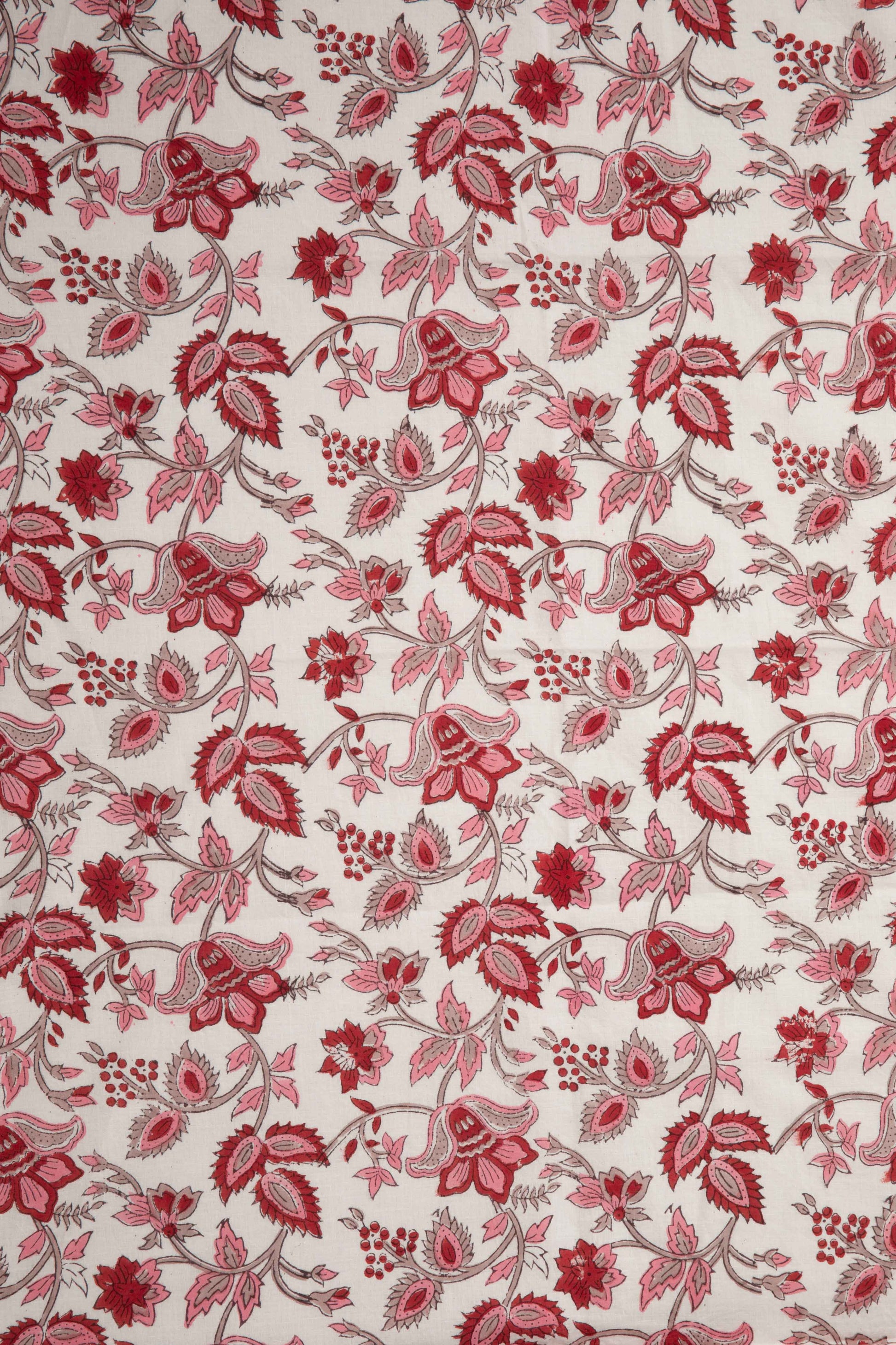 Siyahi - Red Bloom Sanganeri Cotton Fabric-Rutambhara-RUTAMBHARA