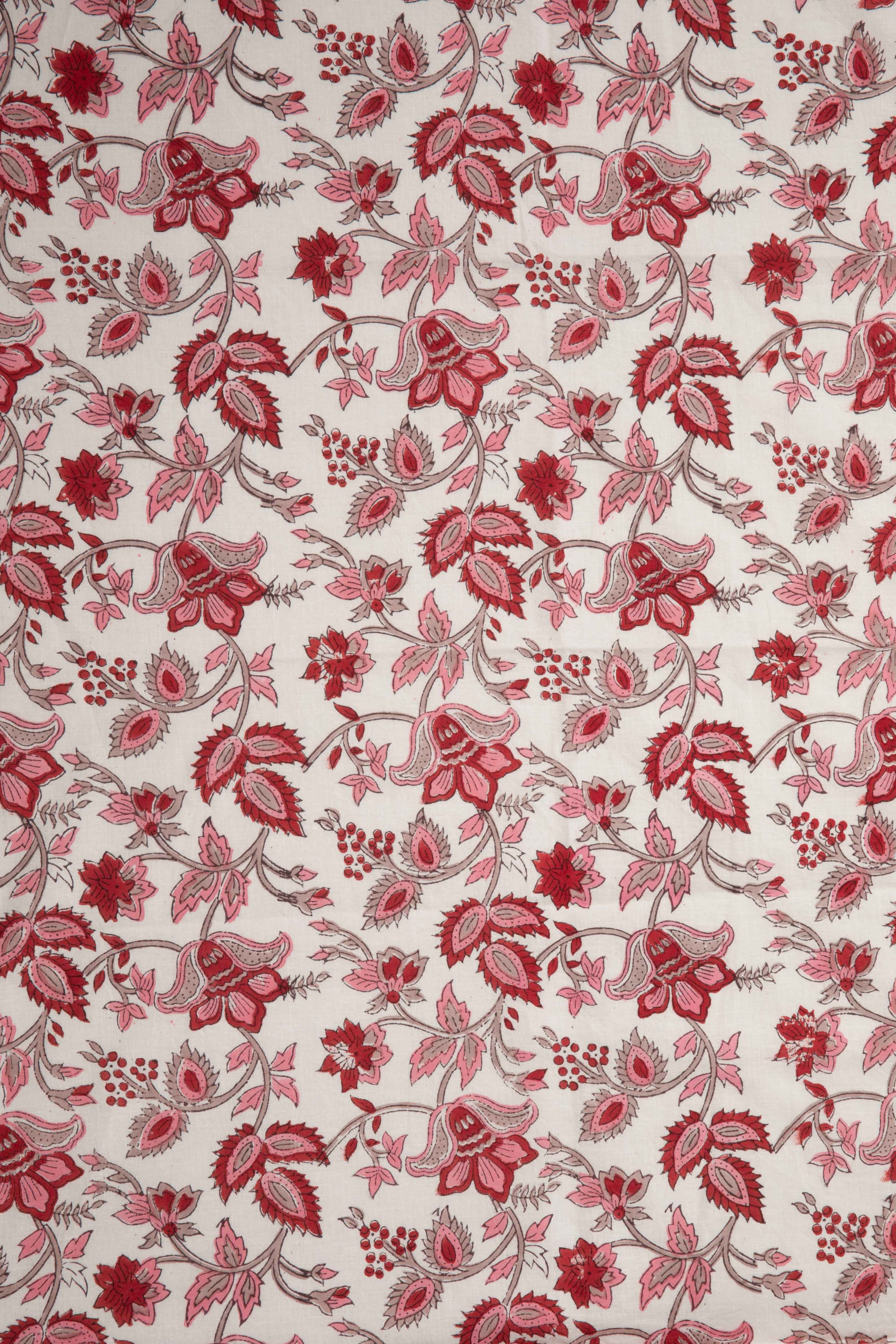 Siyahi - Red Bloom Sanganeri Cotton Fabric