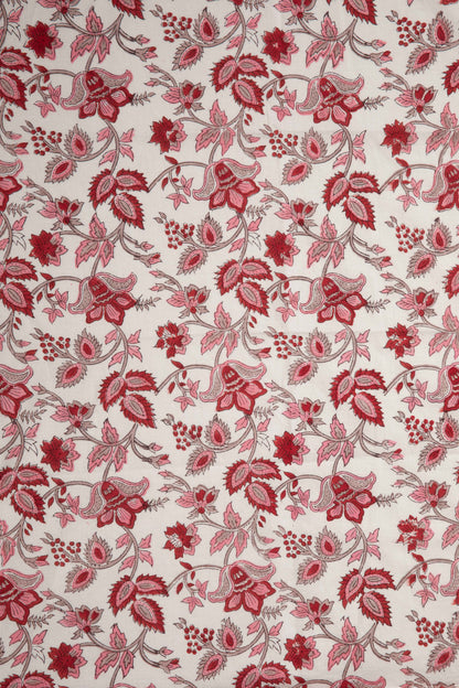 Siyahi - Red Bloom Sanganeri Cotton Fabric-Rutambhara-RUTAMBHARA