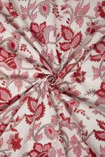 Siyahi - Red Bloom Sanganeri Cotton Fabric-Rutambhara-RUTAMBHARA