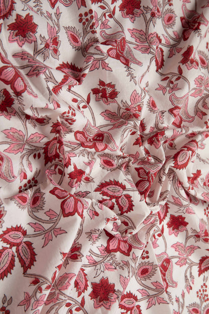 Siyahi - Red Bloom Sanganeri Cotton Fabric-Rutambhara-RUTAMBHARA