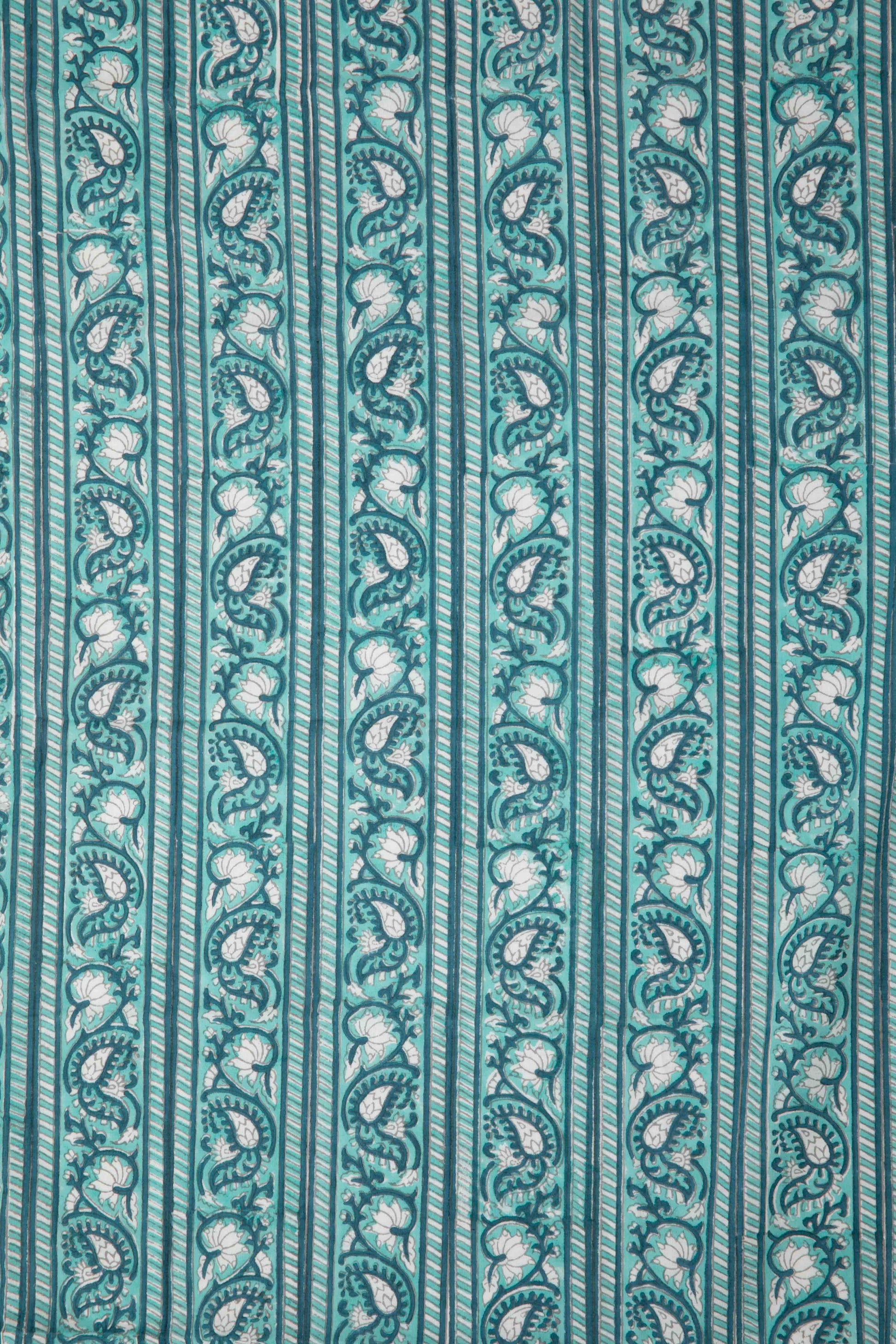 Siyahi - Teal Harmony – Sanganeri Block Print Fabric-Rutambhara-RUTAMBHARA