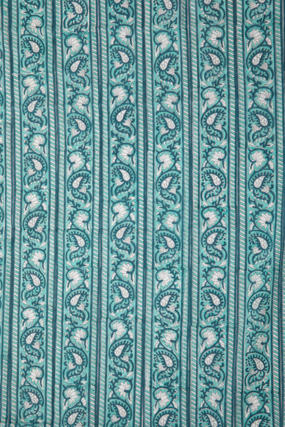 Siyahi - Teal Harmony – Sanganeri Block Print Fabric-Rutambhara-RUTAMBHARA