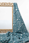 Siyahi - White Floral Motif On Teal Base Fabric