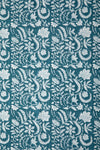 Siyahi - White Floral Motif On Teal Base Fabric