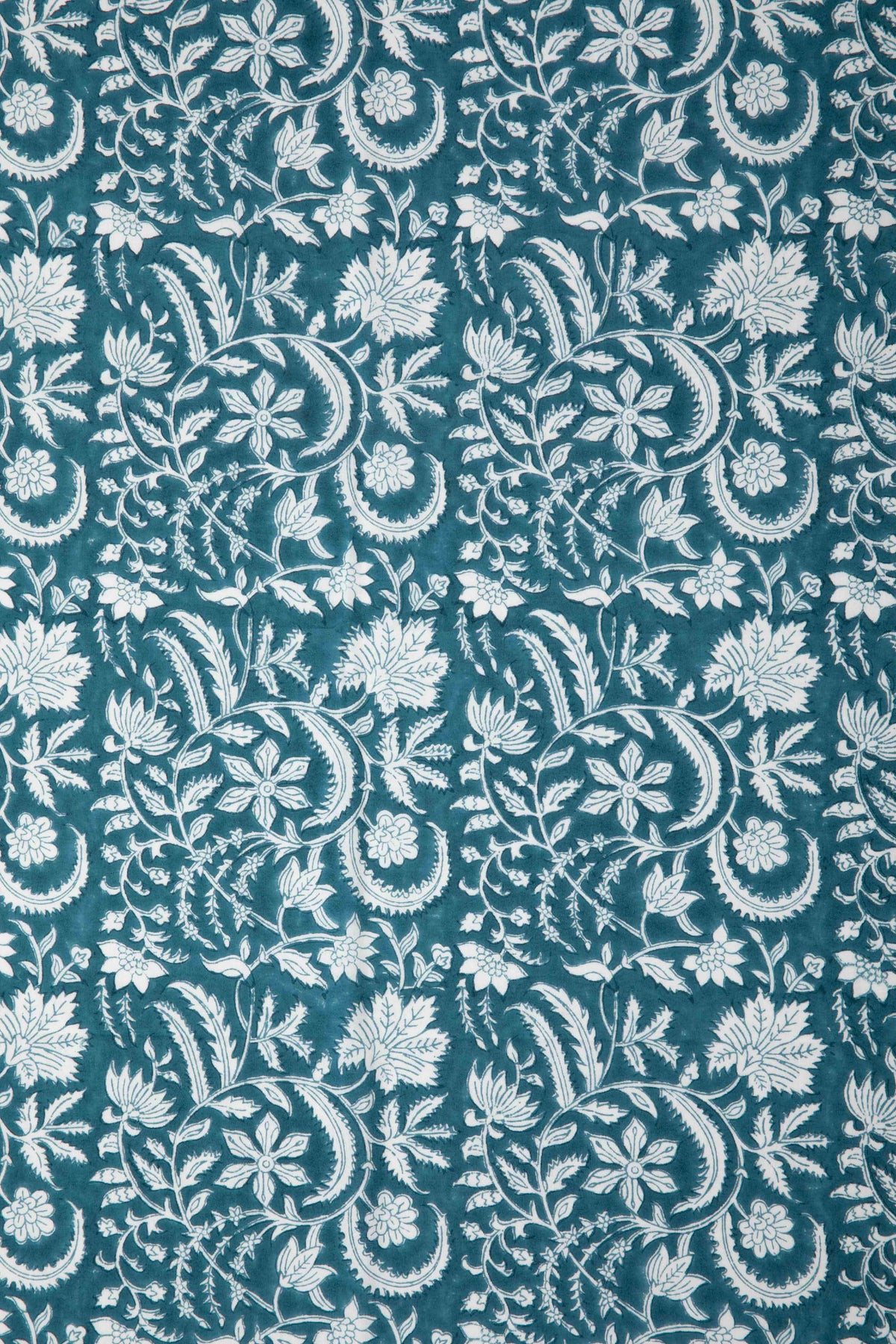 Siyahi - White Floral Motif On Teal Base Fabric