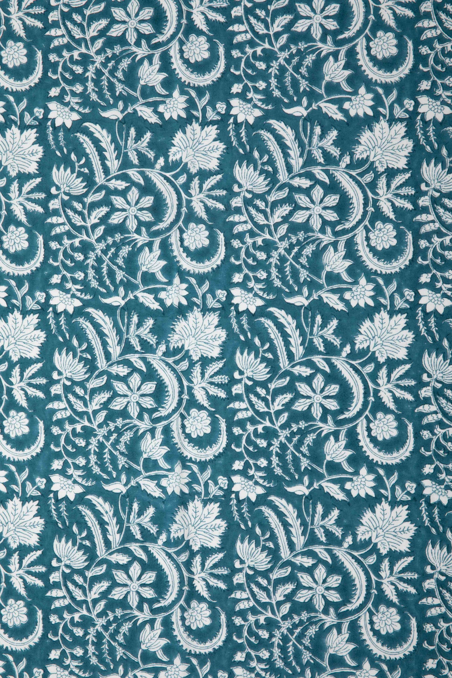 Siyahi - White Floral Motif On Teal Base Fabric