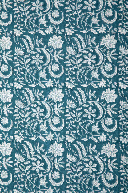 Siyahi - White Floral Motif On Teal Base Fabric-Rutambhara-RUTAMBHARA