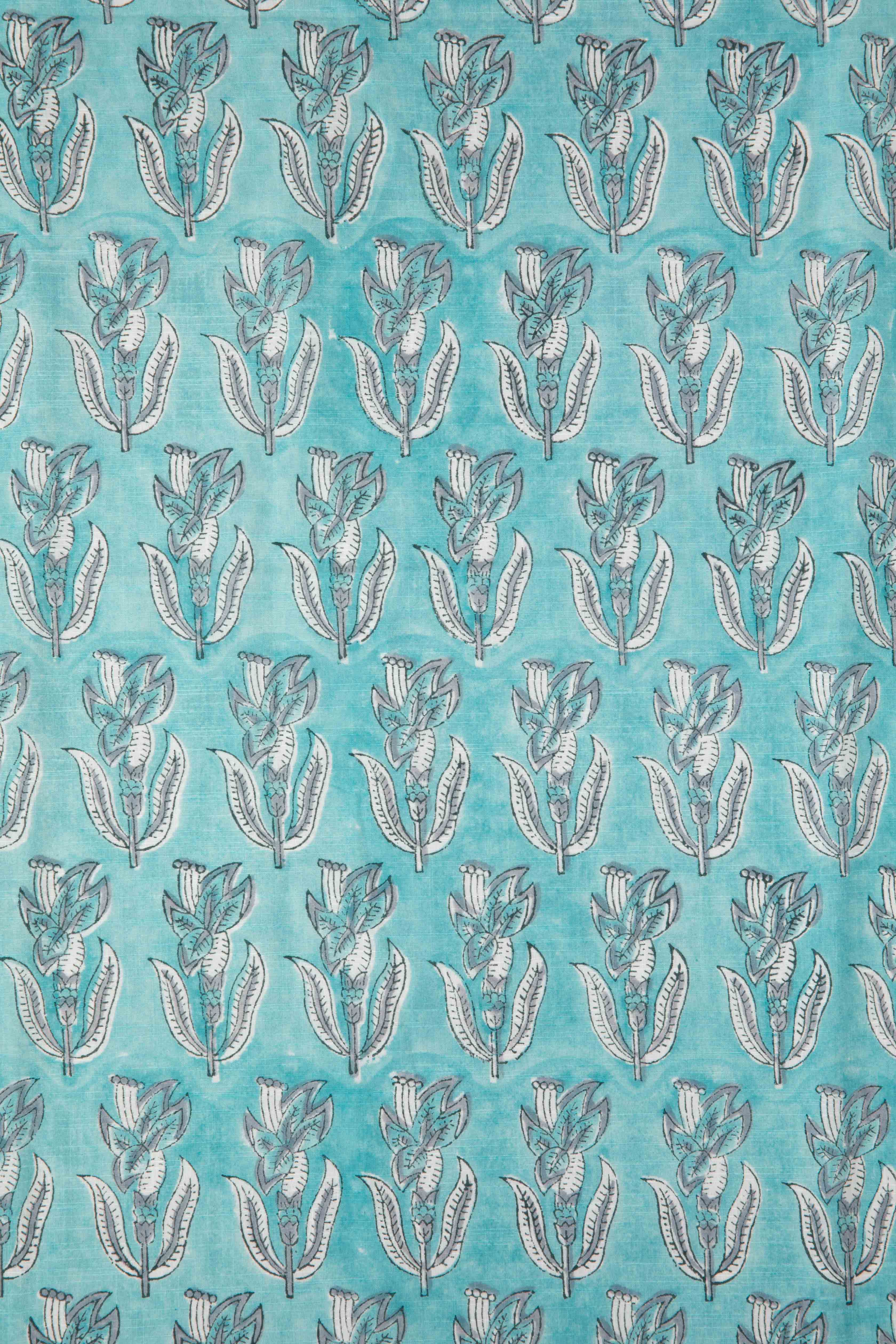 Siyahi - Aqua Blue Sanganeri Cotton Fabric