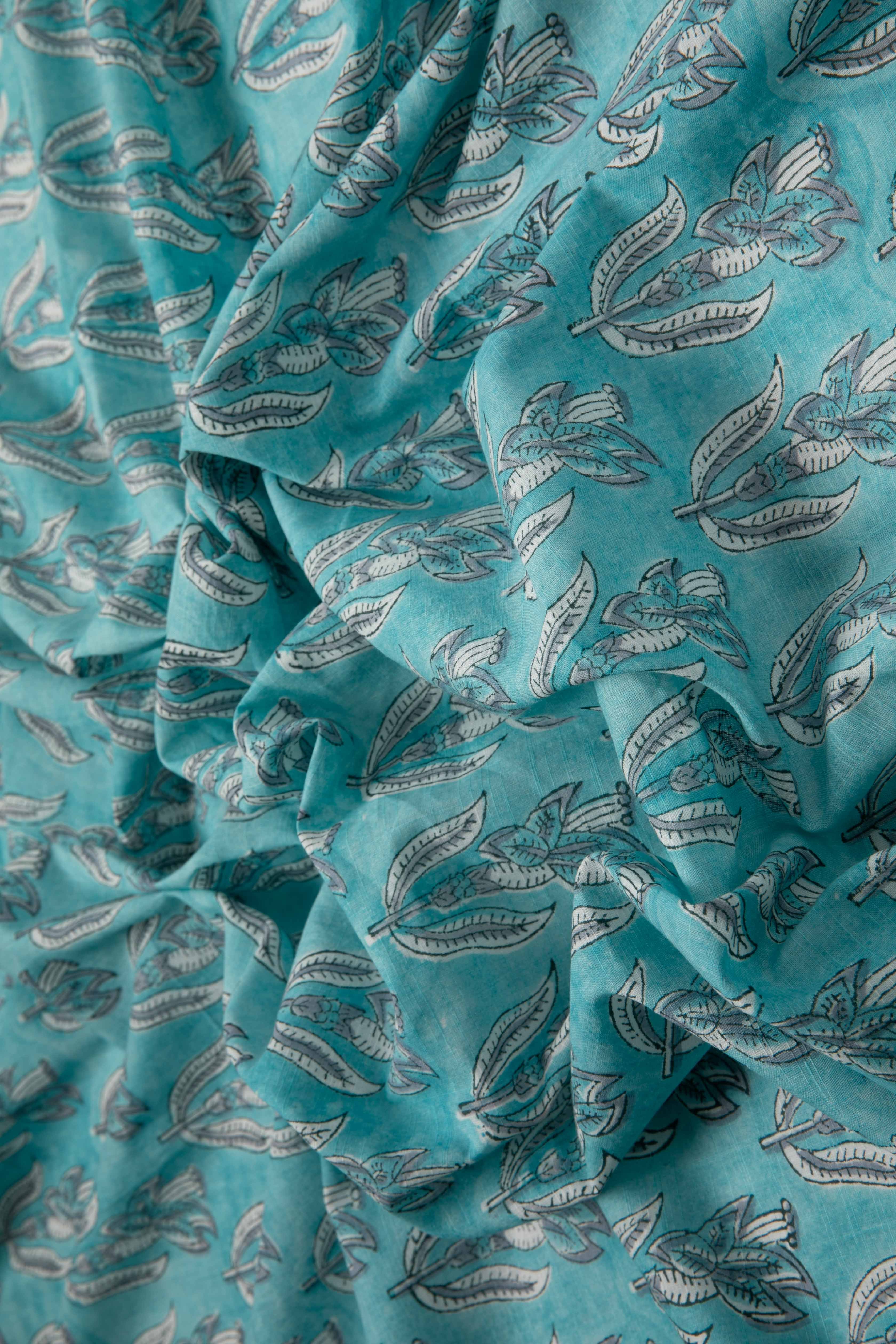 Siyahi - Aqua Blue Sanganeri Cotton Fabric