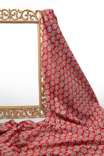 Siyahi - Heritage Bloom – Handprinted Sanganeri Cotton Fabric-Rutambhara-RUTAMBHARA