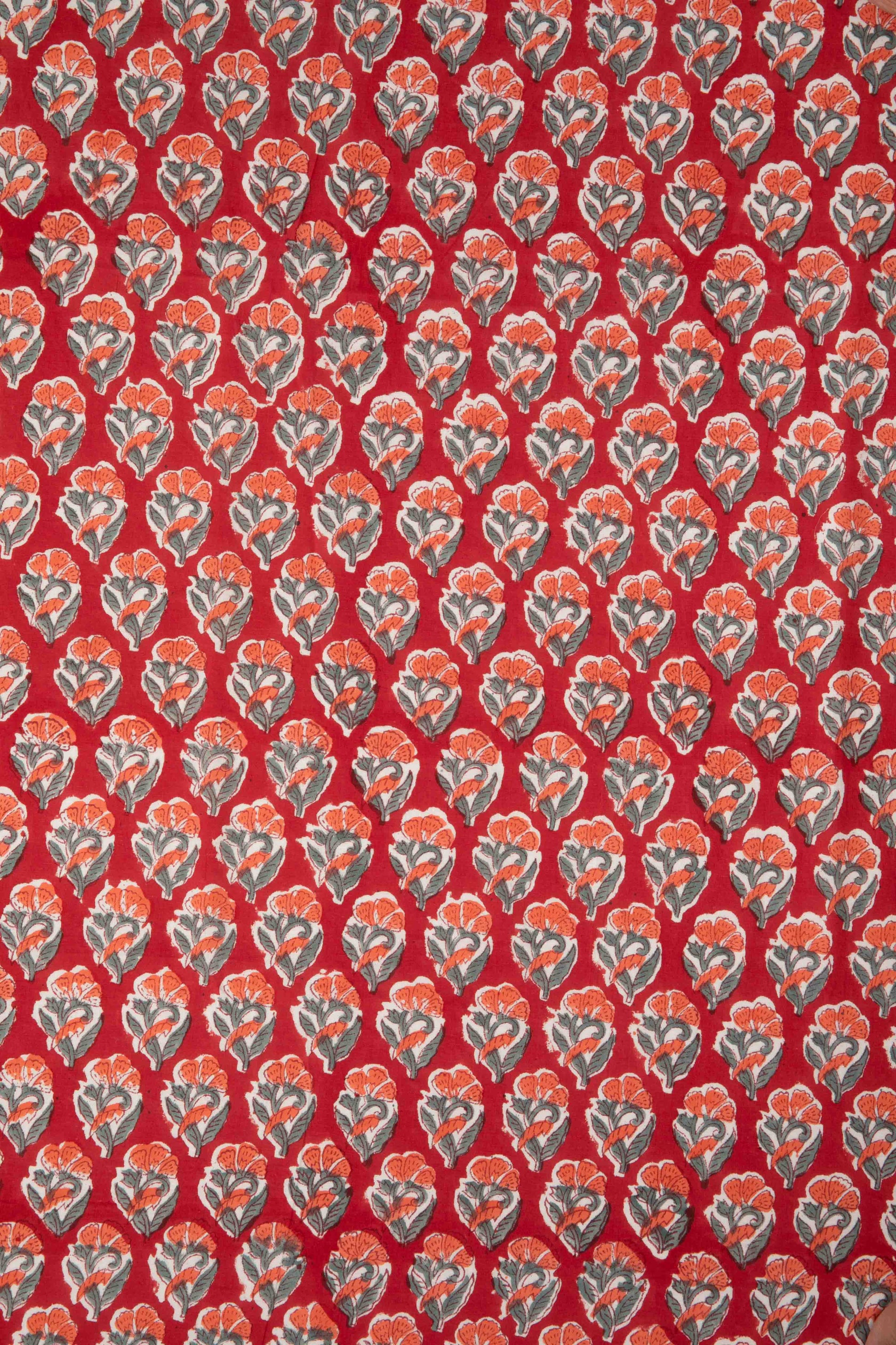 Siyahi - Heritage Bloom – Handprinted Sanganeri Cotton Fabric-Rutambhara-RUTAMBHARA