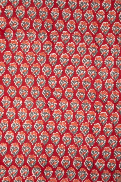 Siyahi - Heritage Bloom – Handprinted Sanganeri Cotton Fabric-Rutambhara-RUTAMBHARA
