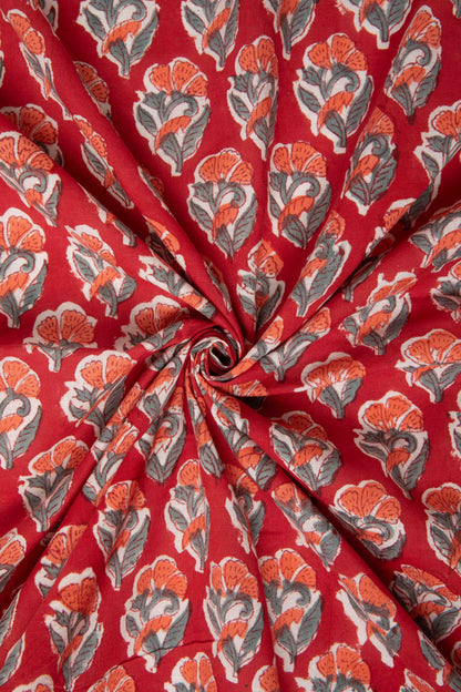 Siyahi - Heritage Bloom – Handprinted Sanganeri Cotton Fabric-Rutambhara-RUTAMBHARA