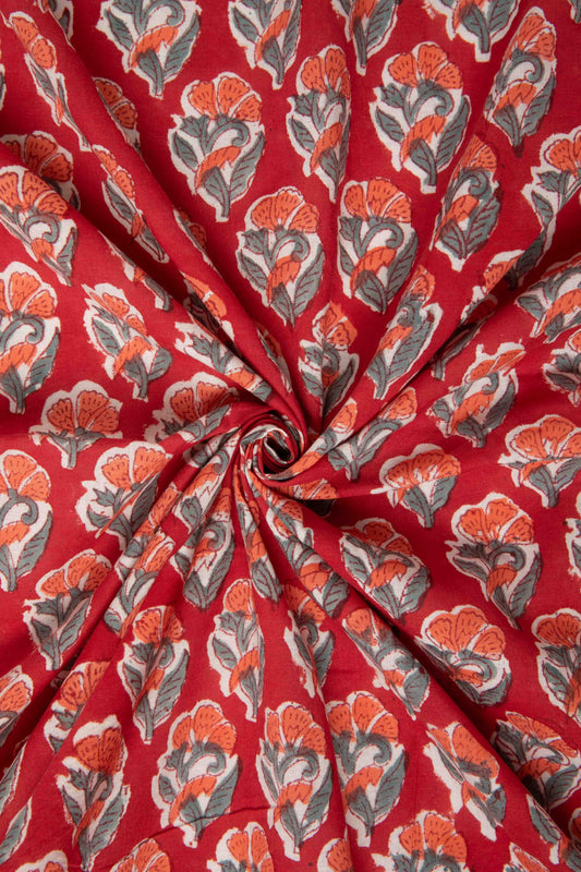 Siyahi - Heritage Bloom – Handprinted Sanganeri Cotton Fabric