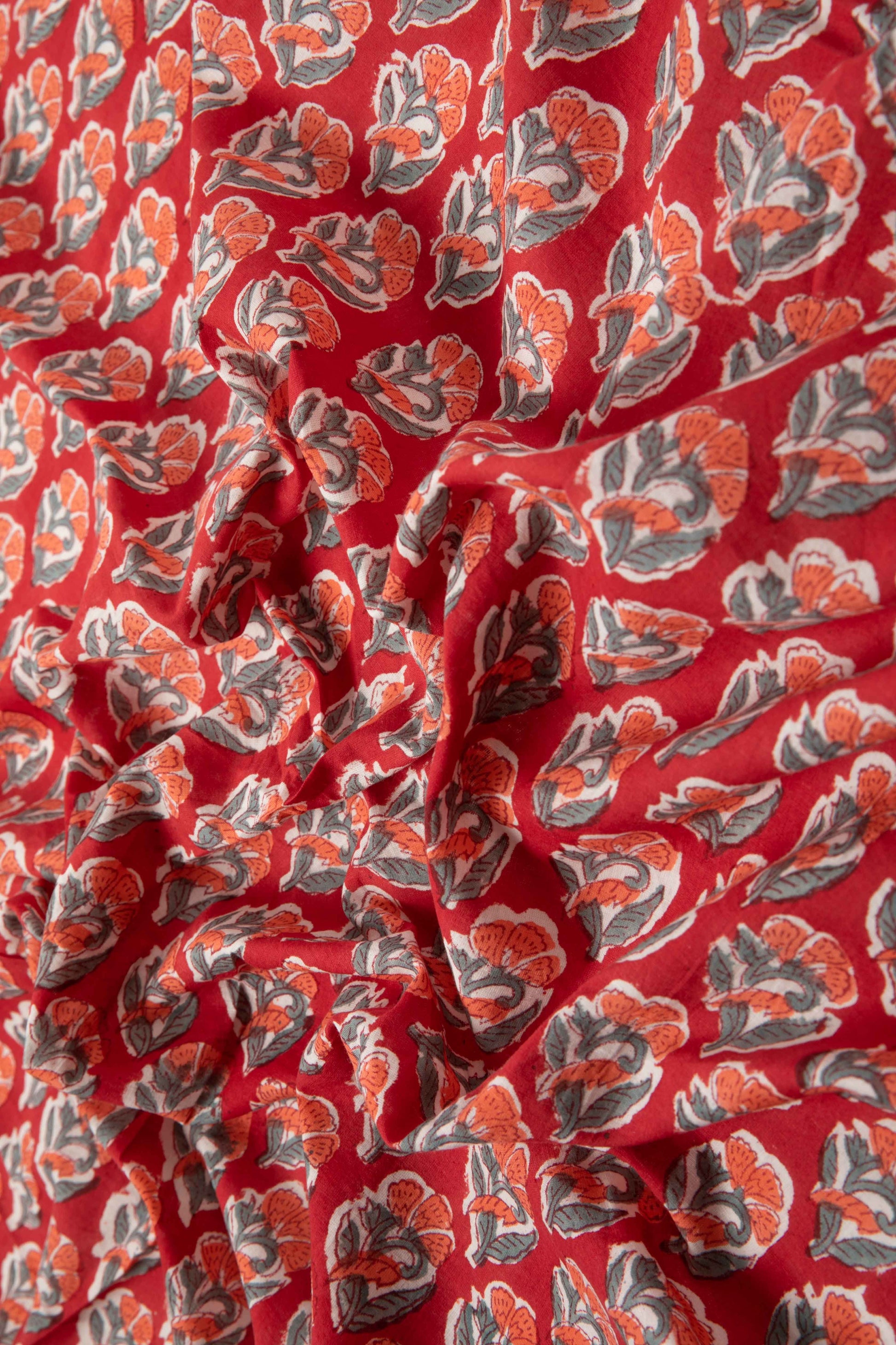 Siyahi - Heritage Bloom – Handprinted Sanganeri Cotton Fabric-Rutambhara-RUTAMBHARA
