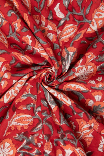 Siyahi - Blossoms Of Sanganeri Cotton Fabric-Rutambhara-RUTAMBHARA