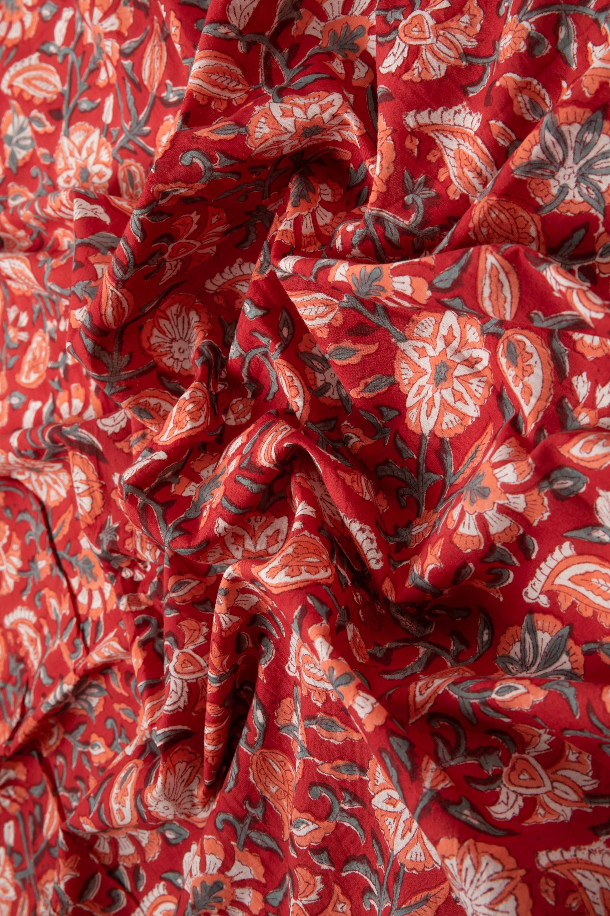 Siyahi - Blossoms Of Sanganeri Cotton Fabric-Rutambhara-RUTAMBHARA