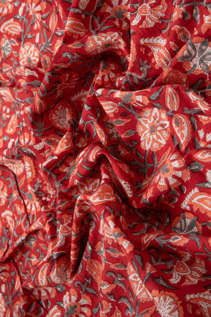 Siyahi - Blossoms Of Sanganeri Cotton Fabric-Rutambhara-RUTAMBHARA