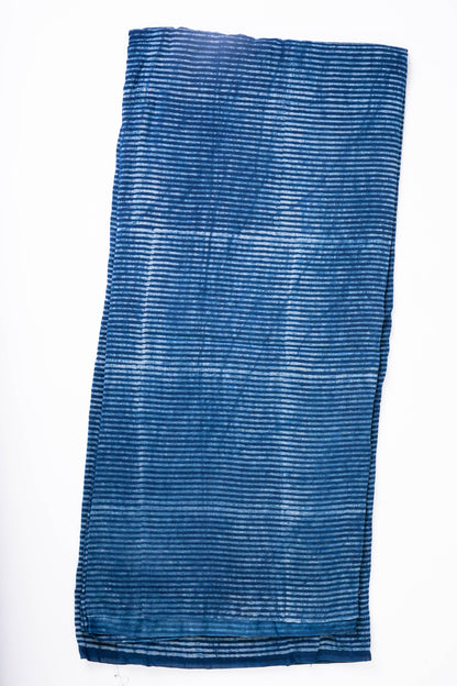 Royal Indigo Striped Gaji Silk Fabric-Rutambhara-RUTAMBHARA