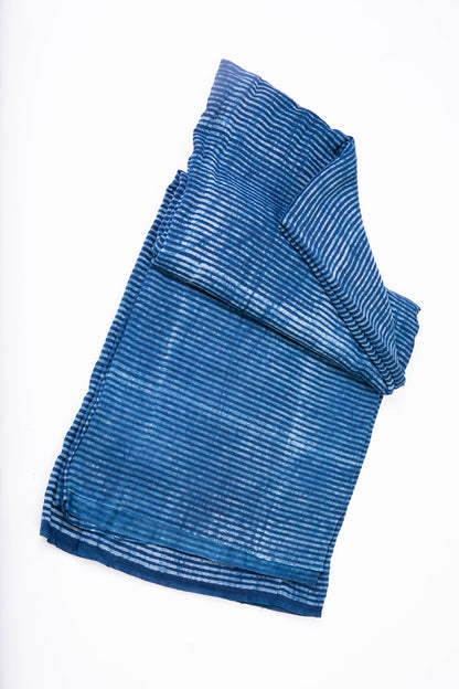 Royal Indigo Striped Gaji Silk Fabric-Rutambhara-RUTAMBHARA