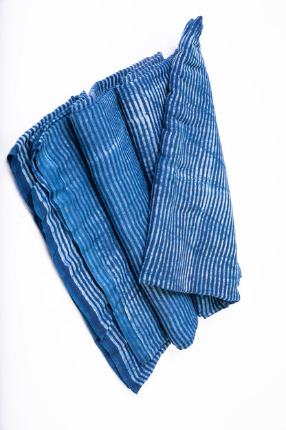 Royal Indigo Striped Gaji Silk Fabric-Rutambhara-RUTAMBHARA