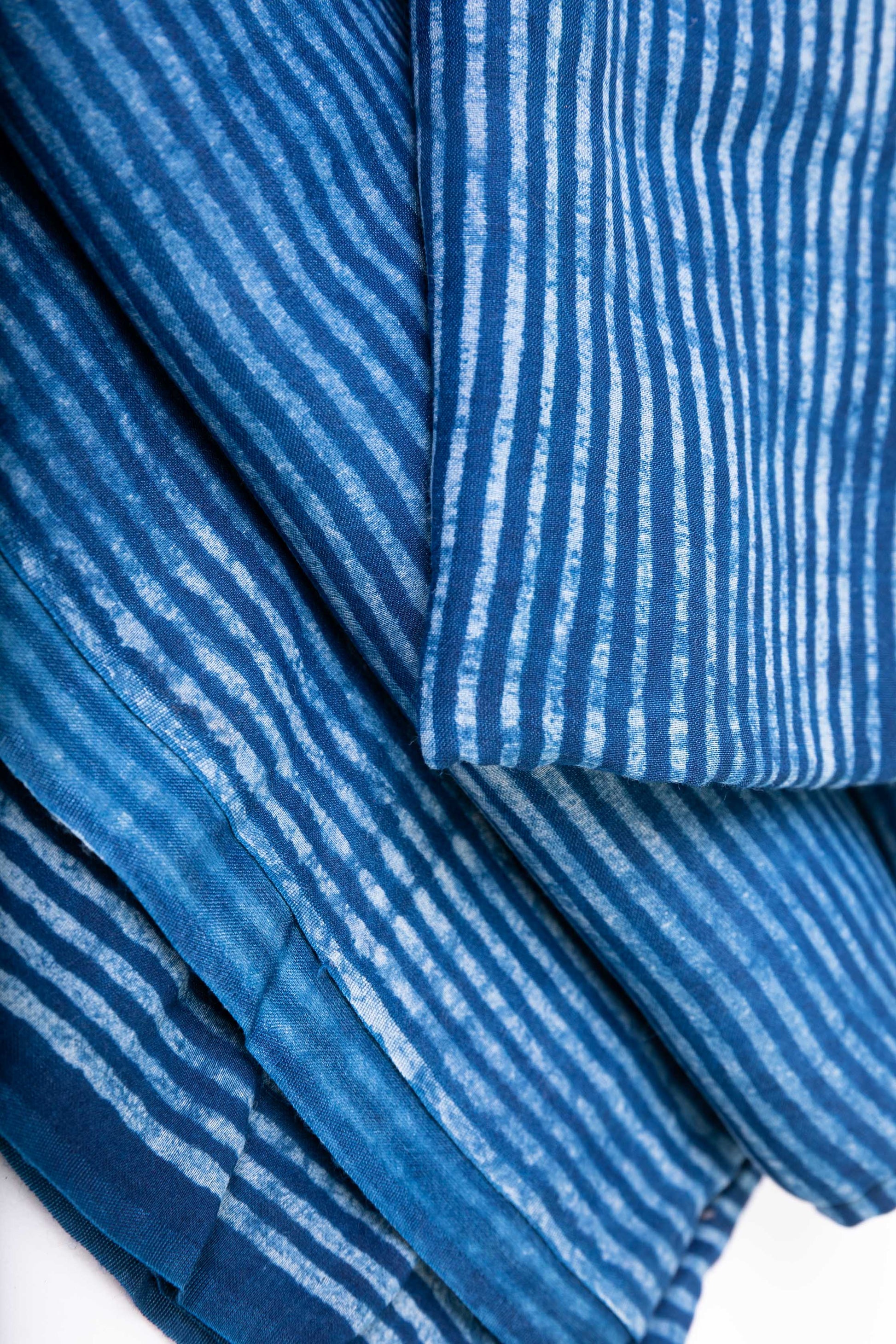 Royal Indigo Striped Gaji Silk Fabric-Rutambhara-RUTAMBHARA