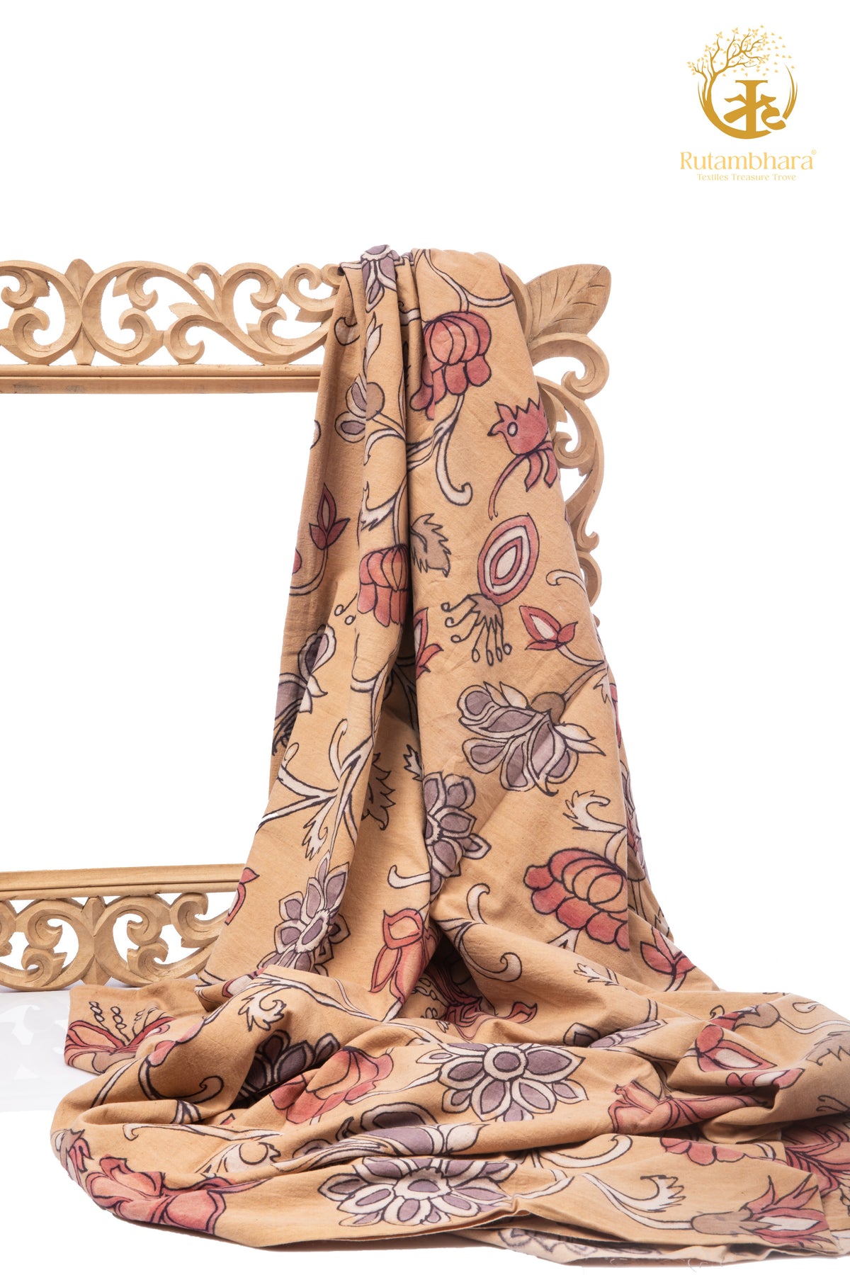 Nzurii | Sunwashed Ochre & Madder – Srikalahasti Kalamkari Cotton Fabric