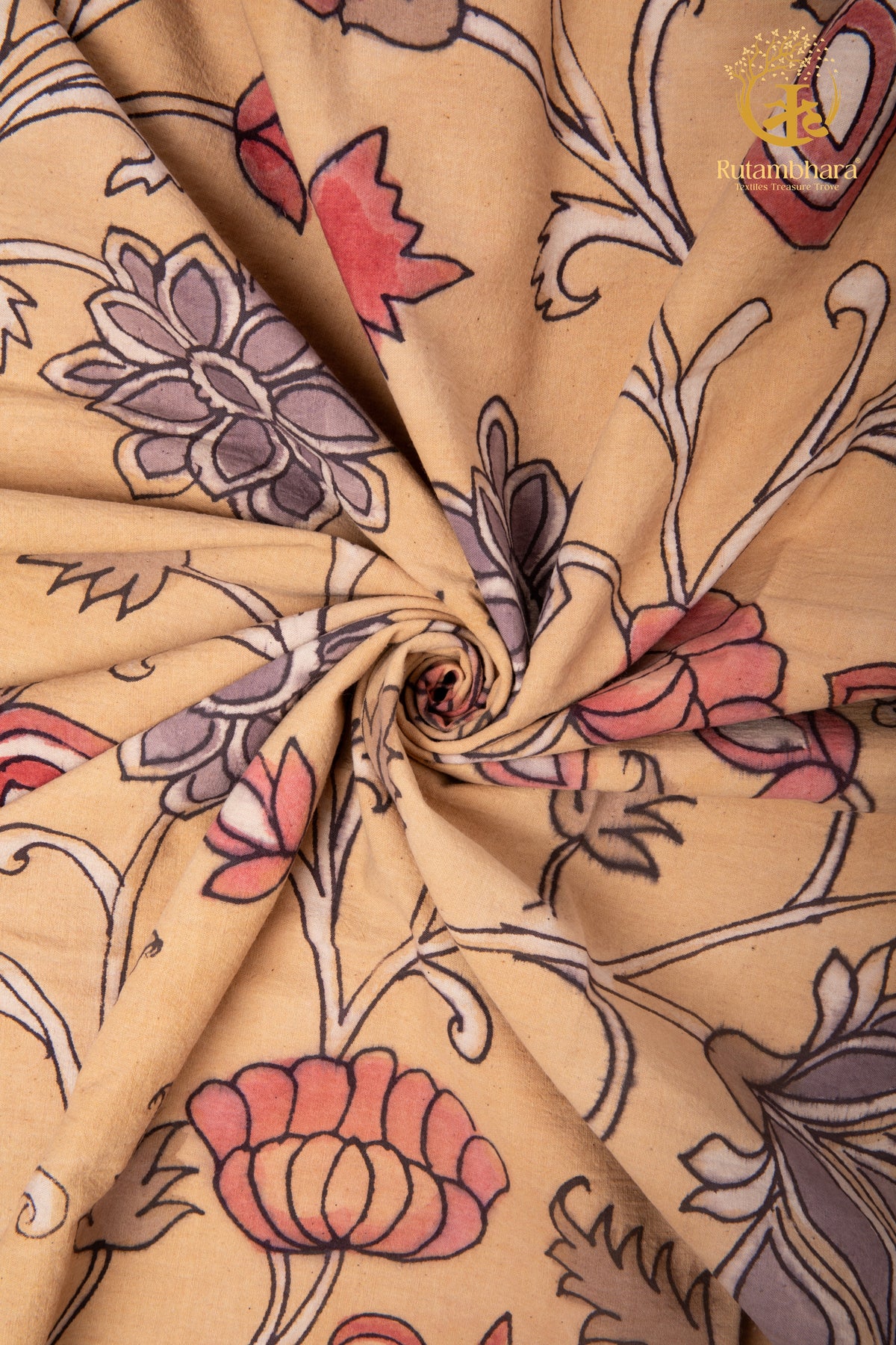 Nzurii | Sunwashed Ochre & Madder – Srikalahasti Kalamkari Cotton Fabric