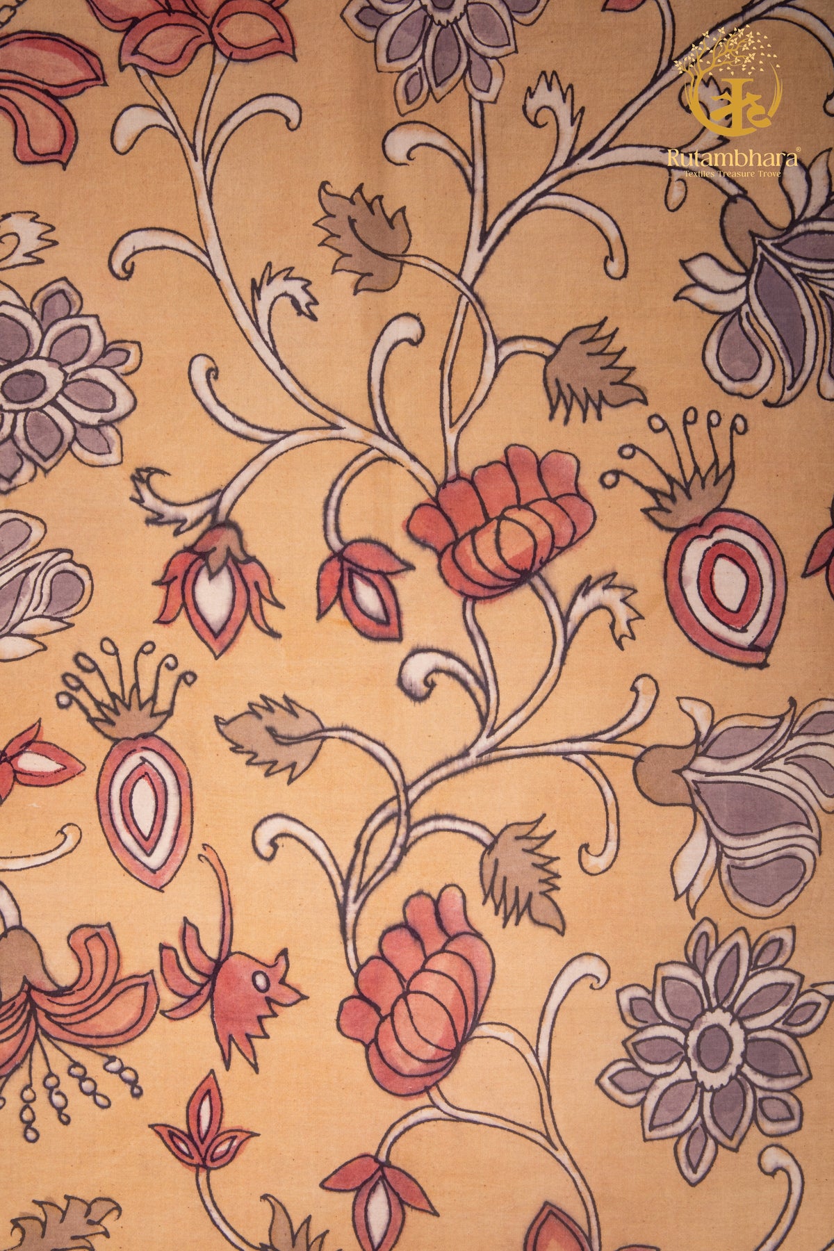 Nzurii | Sunwashed Ochre & Madder – Srikalahasti Kalamkari Cotton Fabric