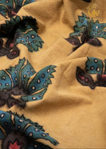 Nzurii | Muted Mustard and Peacock Teal – Srikalahasti Kalamkari Cotton Fabric