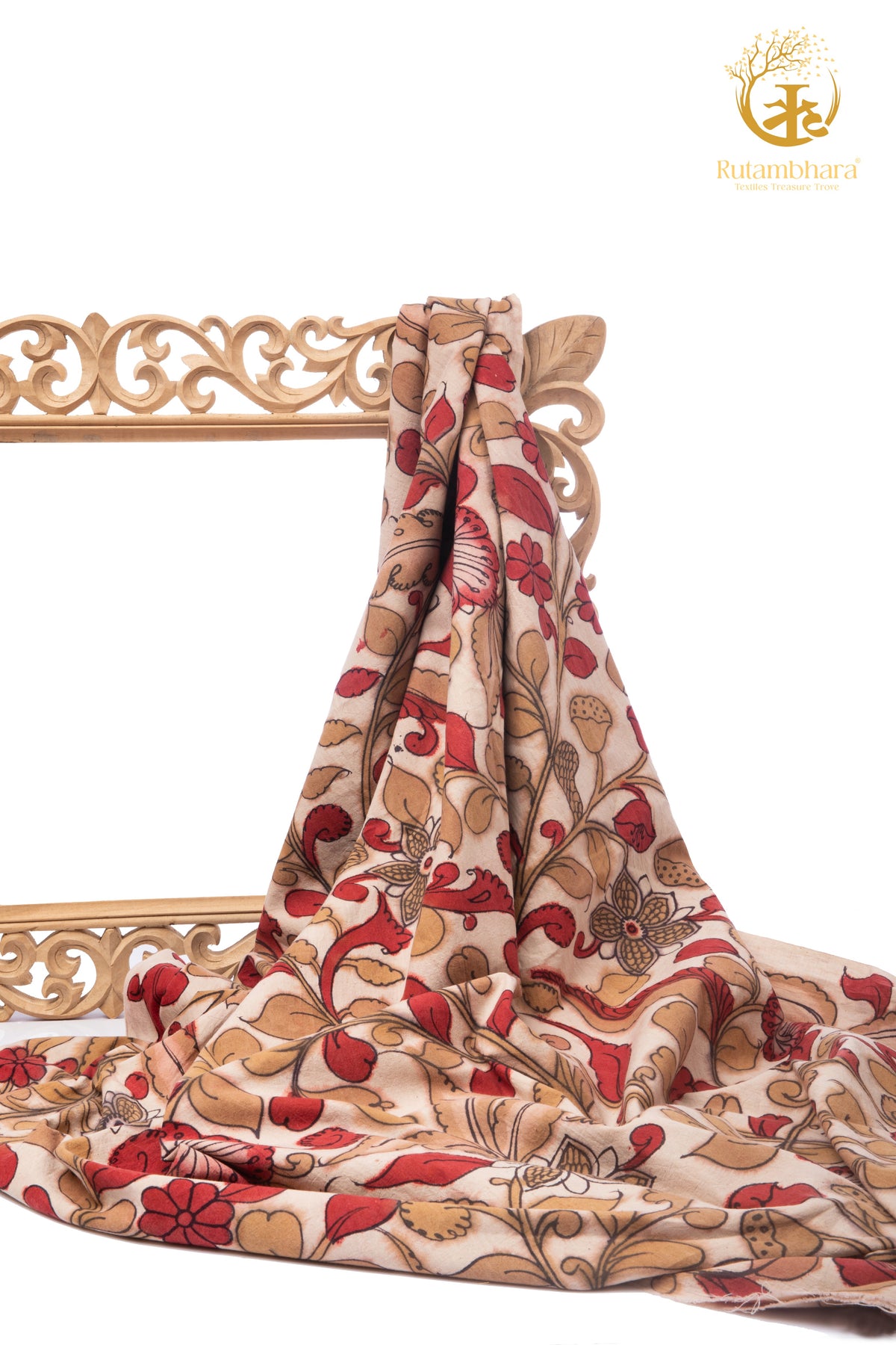 Nzurii | Soft Ivory and Vermilion Red – Srikalahasti Kalamkari Cotton Fabric