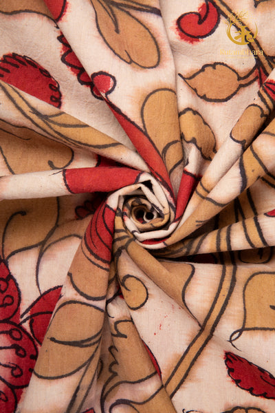 Nzurii | Soft Ivory and Vermilion Red – Srikalahasti Kalamkari Cotton Fabric
