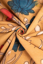 Nzurii | Muted Mustard, Teal & Coral – SrikaAlahasti Kalamkari Cotton Fabric