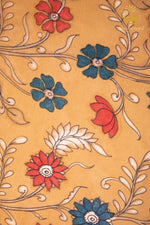 Nzurii | Muted Mustard, Teal & Coral – SrikaAlahasti Kalamkari Cotton Fabric