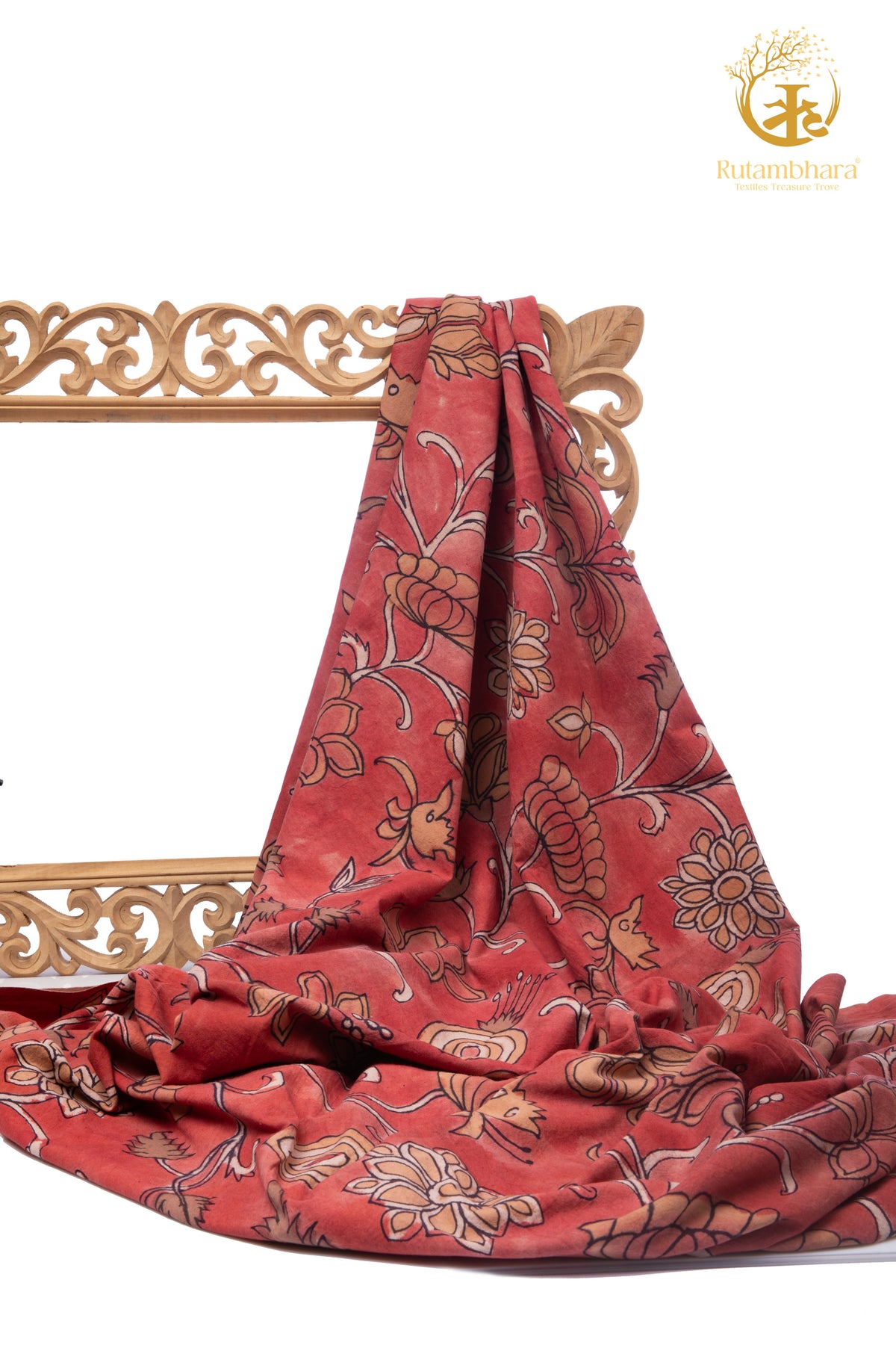 Nzurii | Rose Red and Sand Beige– Srikalahasti Kalamkari Cotton Fabric
