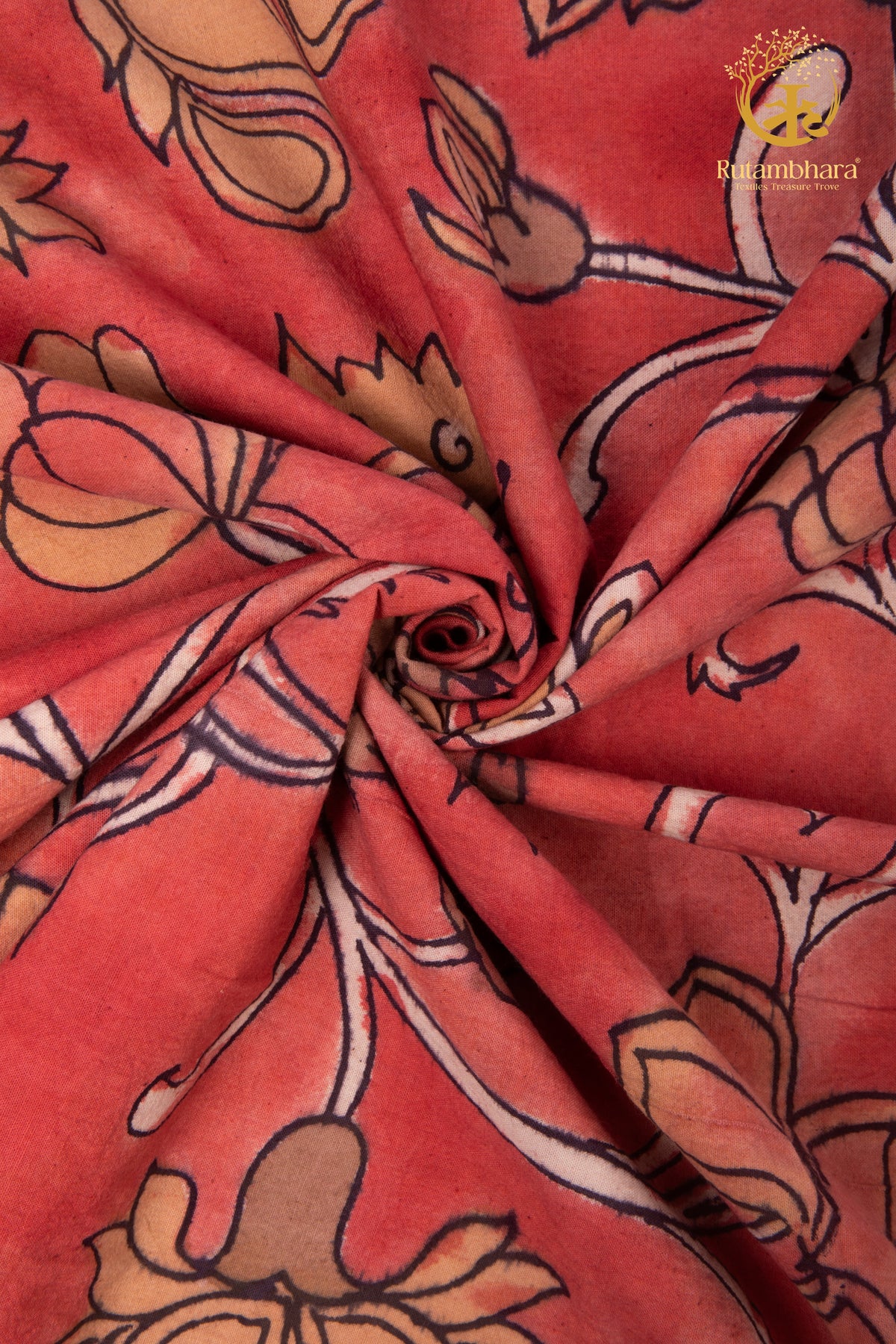 Nzurii | Rose Red and Sand Beige– Srikalahasti Kalamkari Cotton Fabric