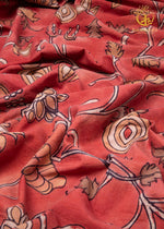 Nzurii | Rose Red and Sand Beige– Srikalahasti Kalamkari Cotton Fabric