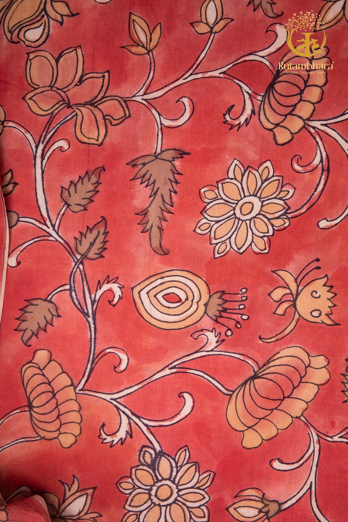 Nzurii | Rose Red and Sand Beige– Srikalahasti Kalamkari Cotton Fabric