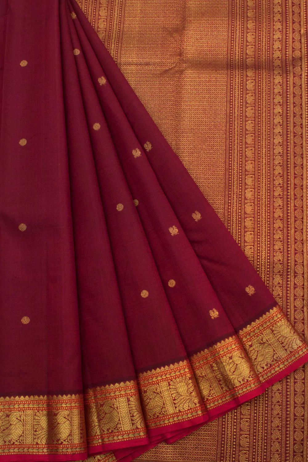Eevara Burgundy Maroon Kancheevaram Heirloom Silk Saree